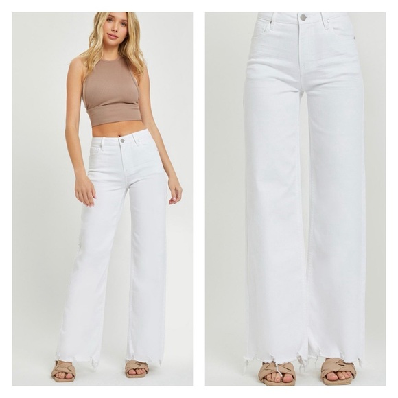 Risen High Rise Wide Leg Jeans 5383 White - Picture 1 of 4